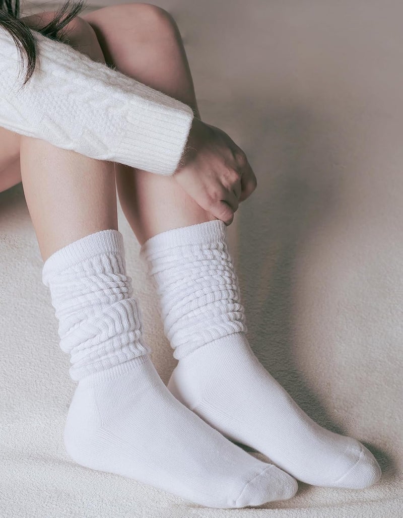 CLOSEMATE Womens Crew Slouch Socks Cotton Soft Scrunch for Boots Loafers Sneakers 3 Pairs - Image 3